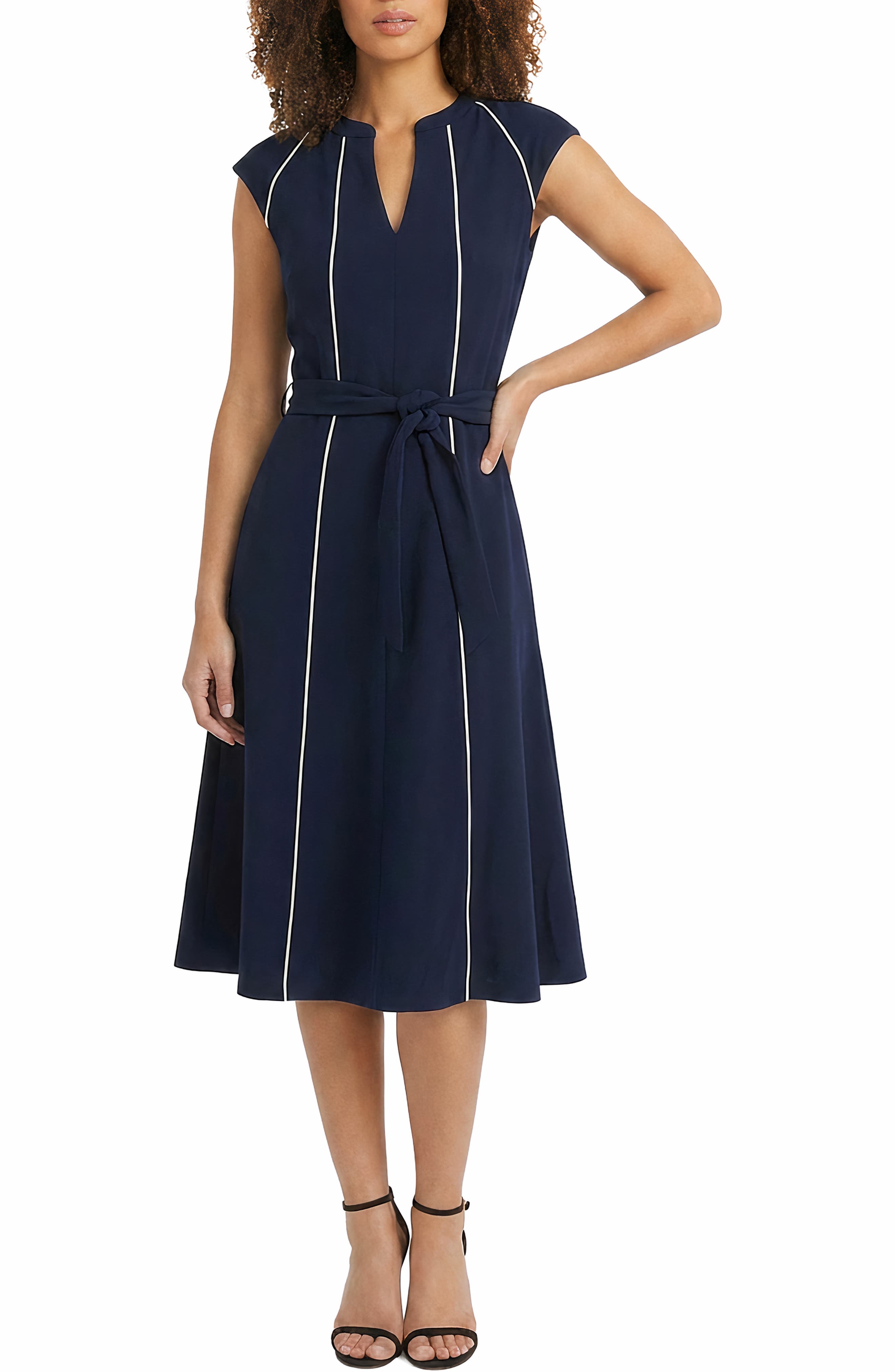 Maggy London Contrast Piping Cap Sleeve Midi Dress