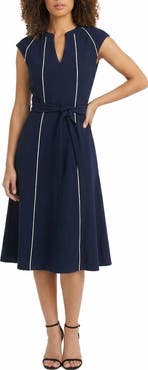 Maggy London Contrast Piping Cap Sleeve Midi Dress