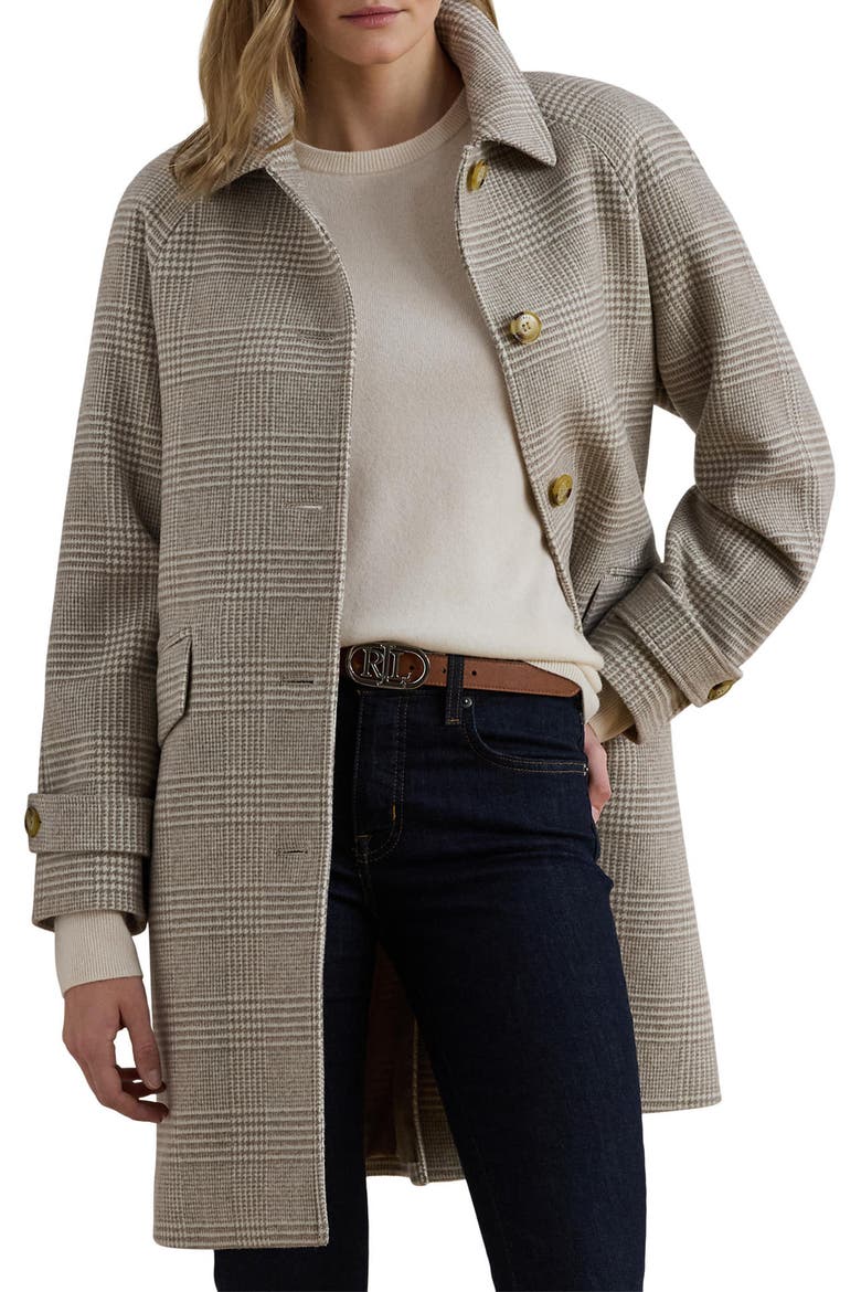 Plaid Longline Wool Blend Coat, Main, color, CAMEL/ CREAM PLAID