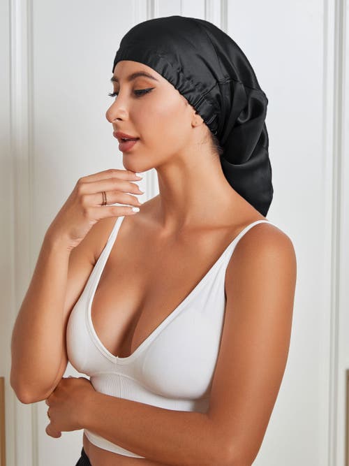 Silksilky Pure Silk Elasticated Bonnet In Black