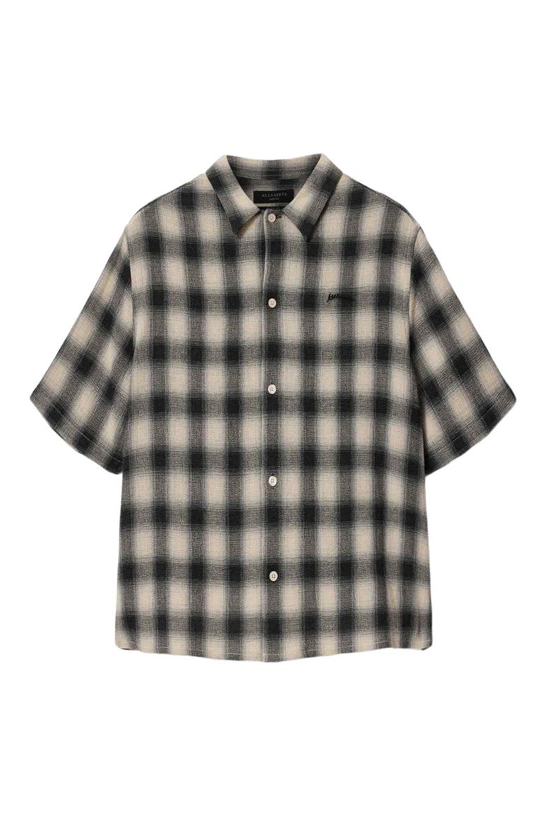 Shadow Plaid Short Sleeve Button-Up Shirt, Alternate, color, OFF WHITE