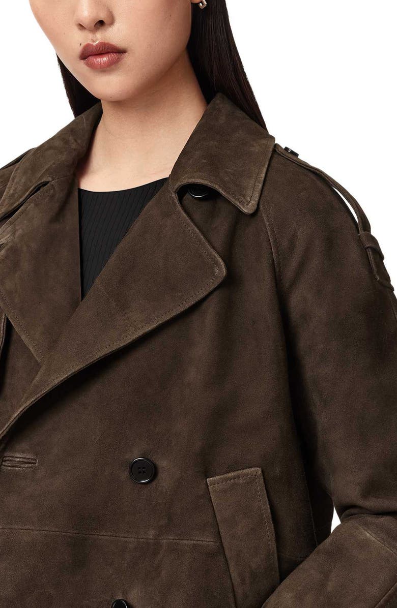 AllSaints Reya Suede Cropped Trench Coat, Alternate, color, 