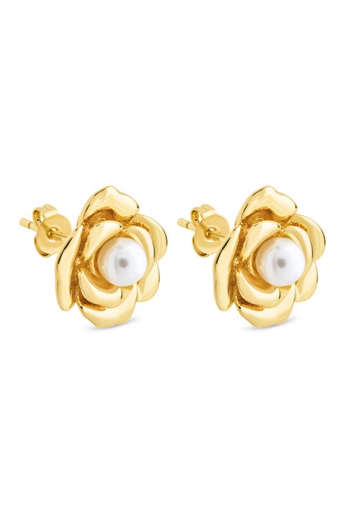 Sterling Forever Rosa Faux Pearl Flower Stud Earrings
