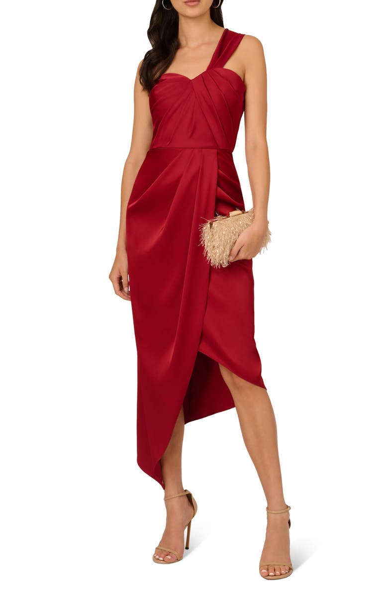 LIV FOSTER Draped One-Shoulder Satin Sheath Cocktail Dress, Alternate, color,