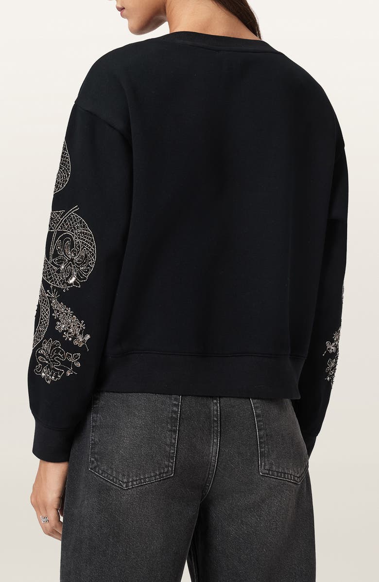 AllSaints Cecile Pippa Embellished Sweatshirt, Alternate, color, Black