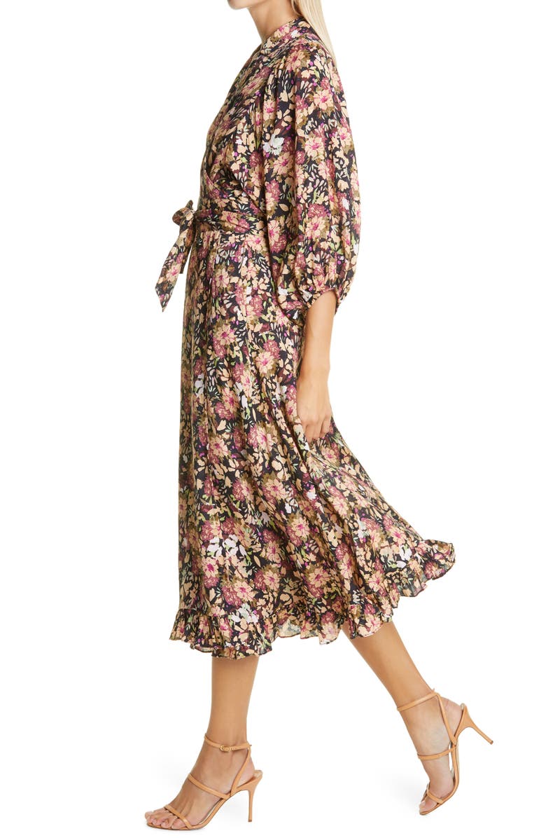 byTiMo Floral Print Wrap Midi Dress, Alternate, color, 