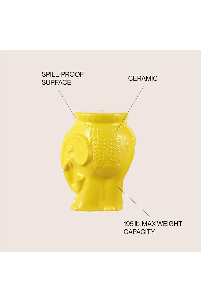 Orla Global Glazed Ceramic Elephant Garden Stool, Decorative Indoor Outdoor Accent Side Table & Plant Stand for Home & Patio, Alternate, color, Yellow