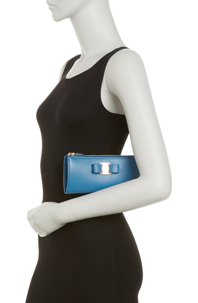 FERRAGAMO Vara Bow Leather Zip-Around Wallet, Alternate, color, 