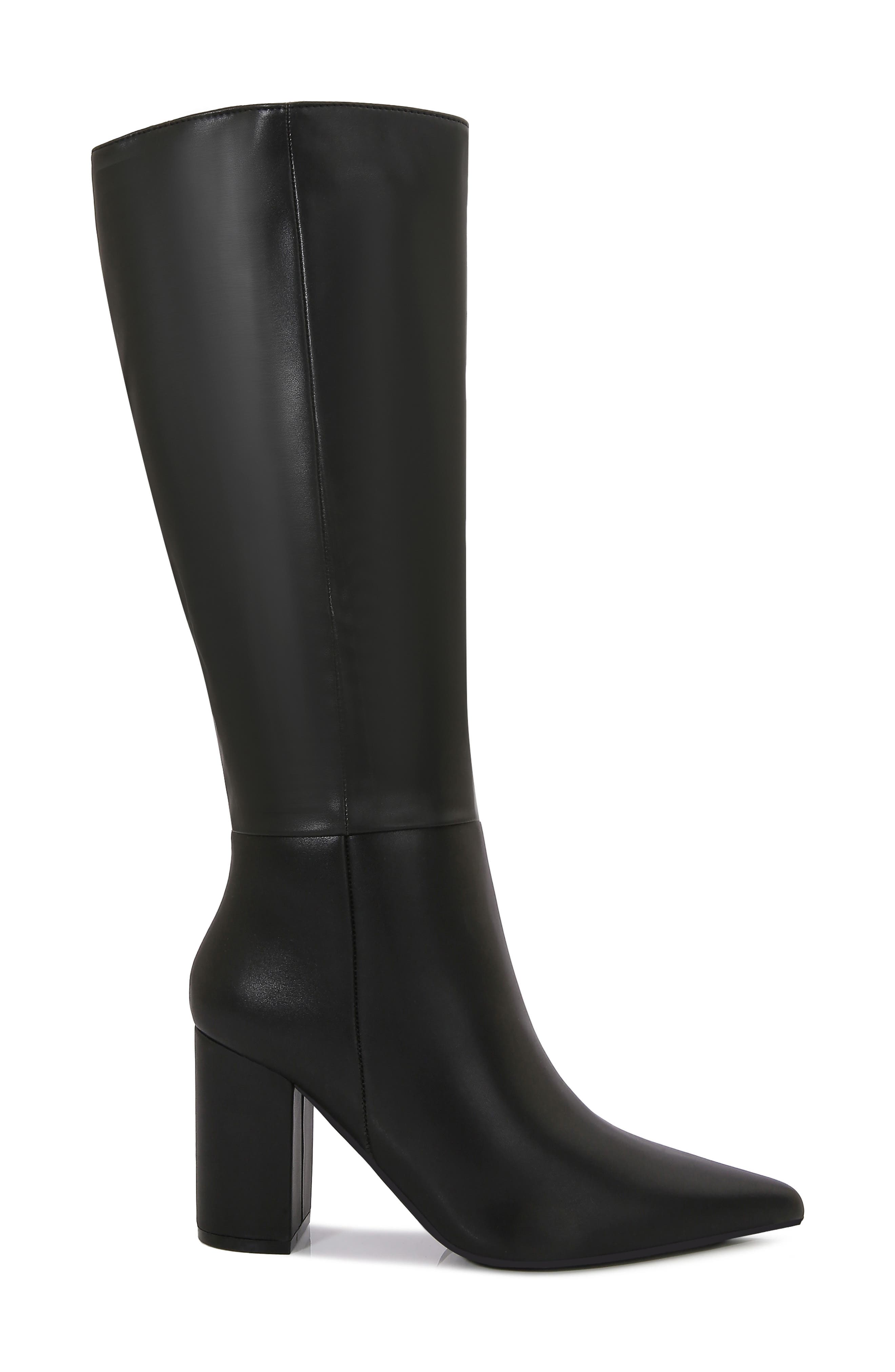 Breanna Block Heel Faux Leather Knee High Boot, Alternate, color, BLACK