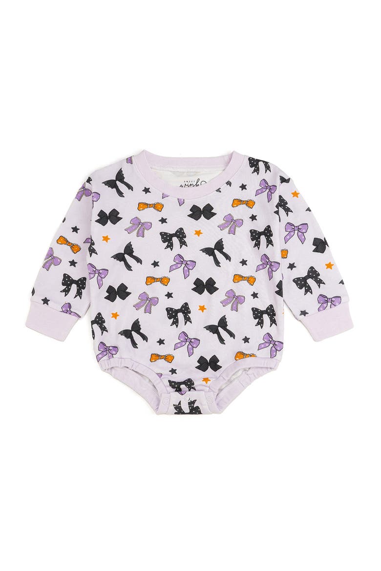 Spooky Bows Halloween Long Sleeve Romper, Main, color, Lavender