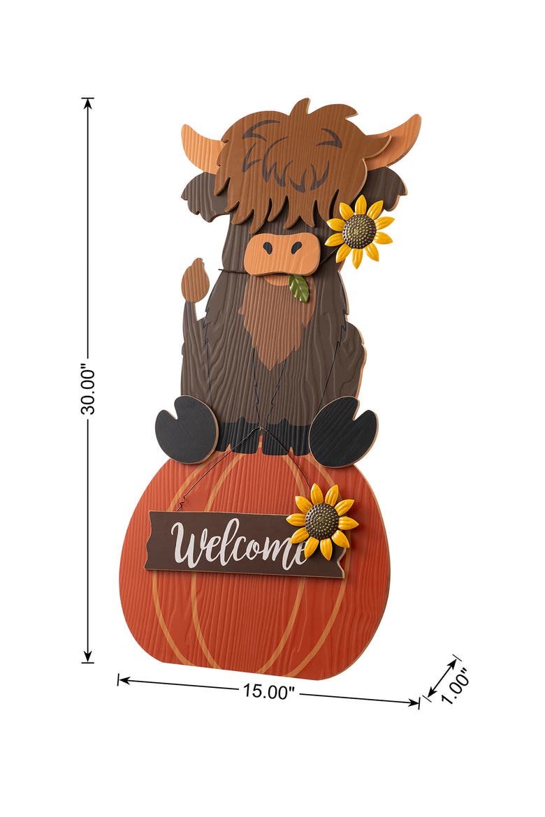 30"H Fall Wood Highland Cow Porch Decor, Alternate, color, Orange