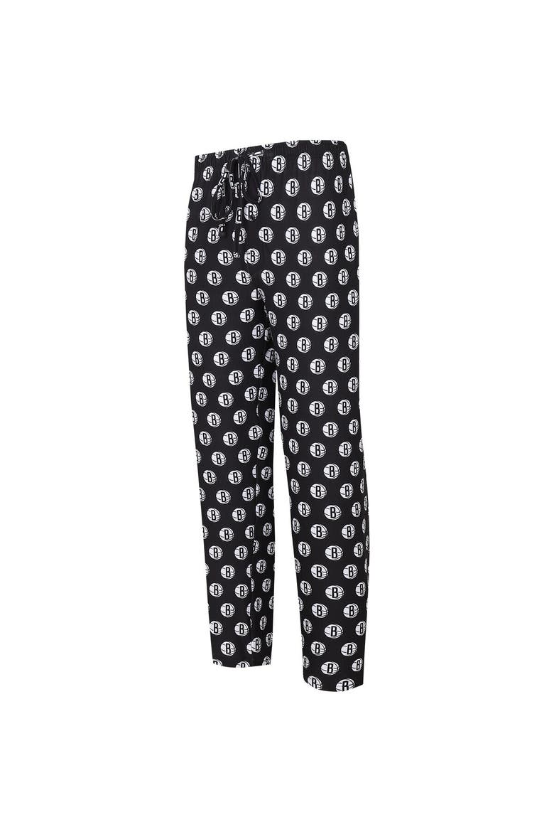 Men's Concepts Sport Black Brooklyn Nets Allover Logo Print Gauge Sleep Pants, Alternate, color, Black
