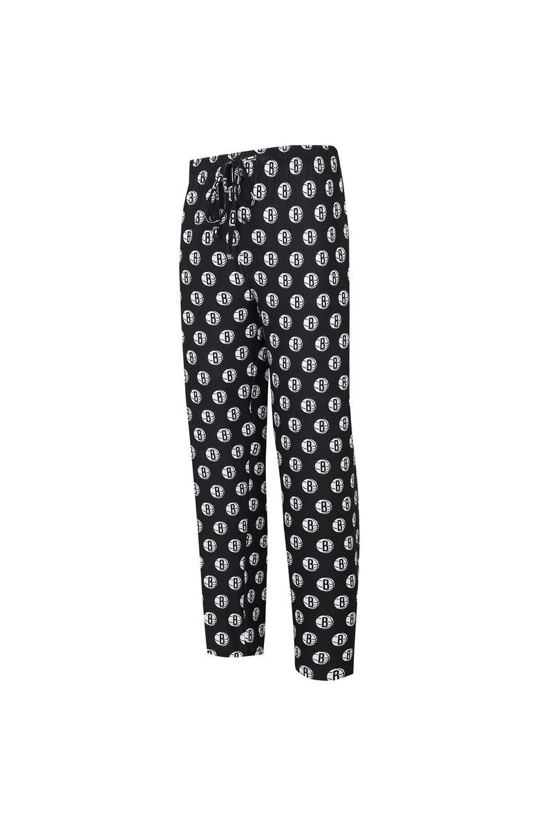 CONCEPTS SPORT Men's Concepts Sport Black Brooklyn Nets Allover Logo Print Gauge Sleep Pants, Alternate, color, Black