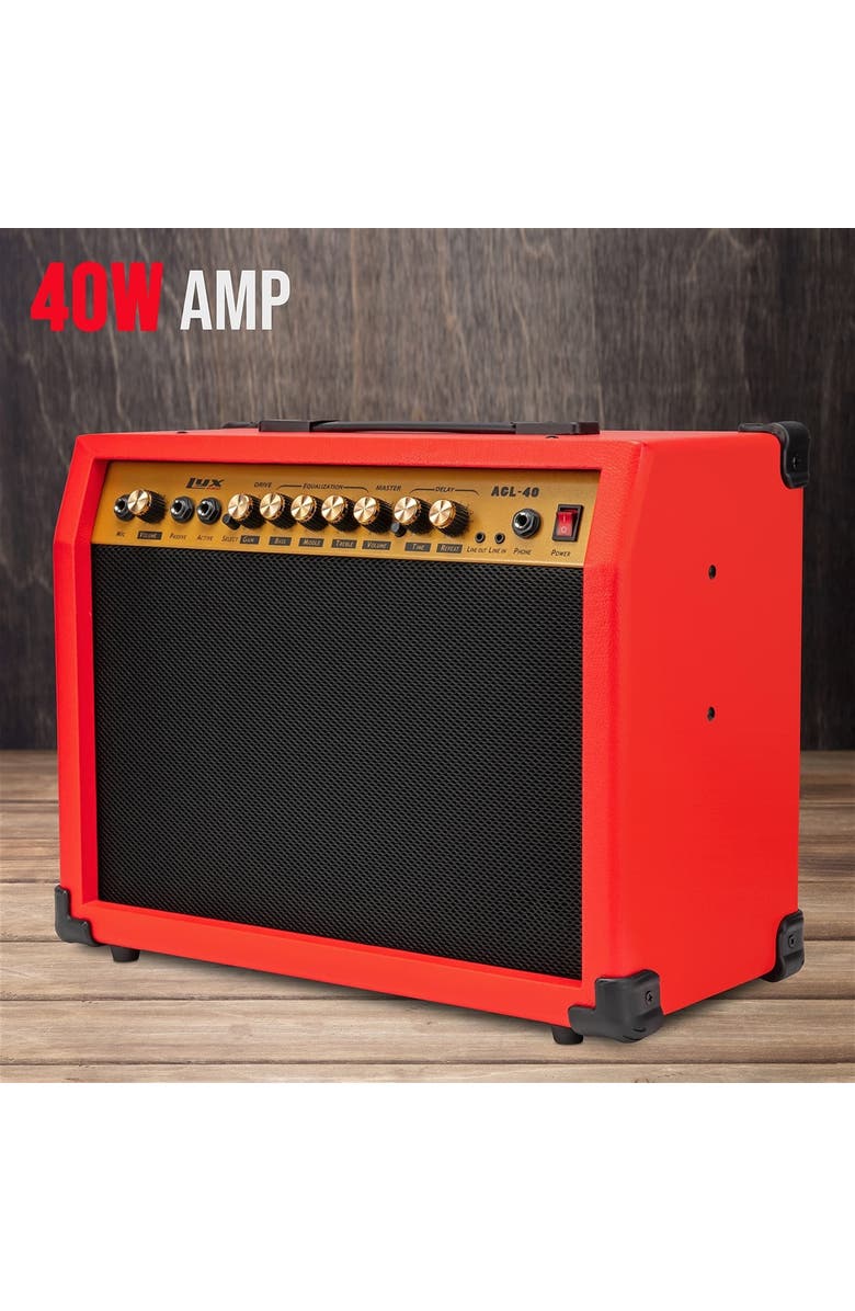 Lyxpro 40 Watt Electric Guitar Amplifier with 8, 4-Ohm Speaker, Microphone Inputs & More, Alternate, color, Red