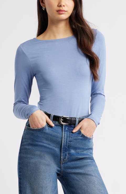 Cowl Back Long Sleeve Shirt