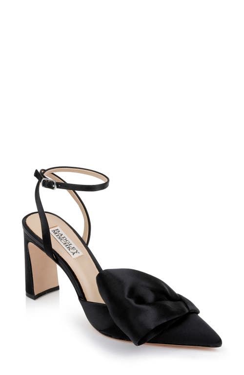 Badgley Mischka Collection Alease Ankle Strap Pointed Toe Pump in Black Satin 