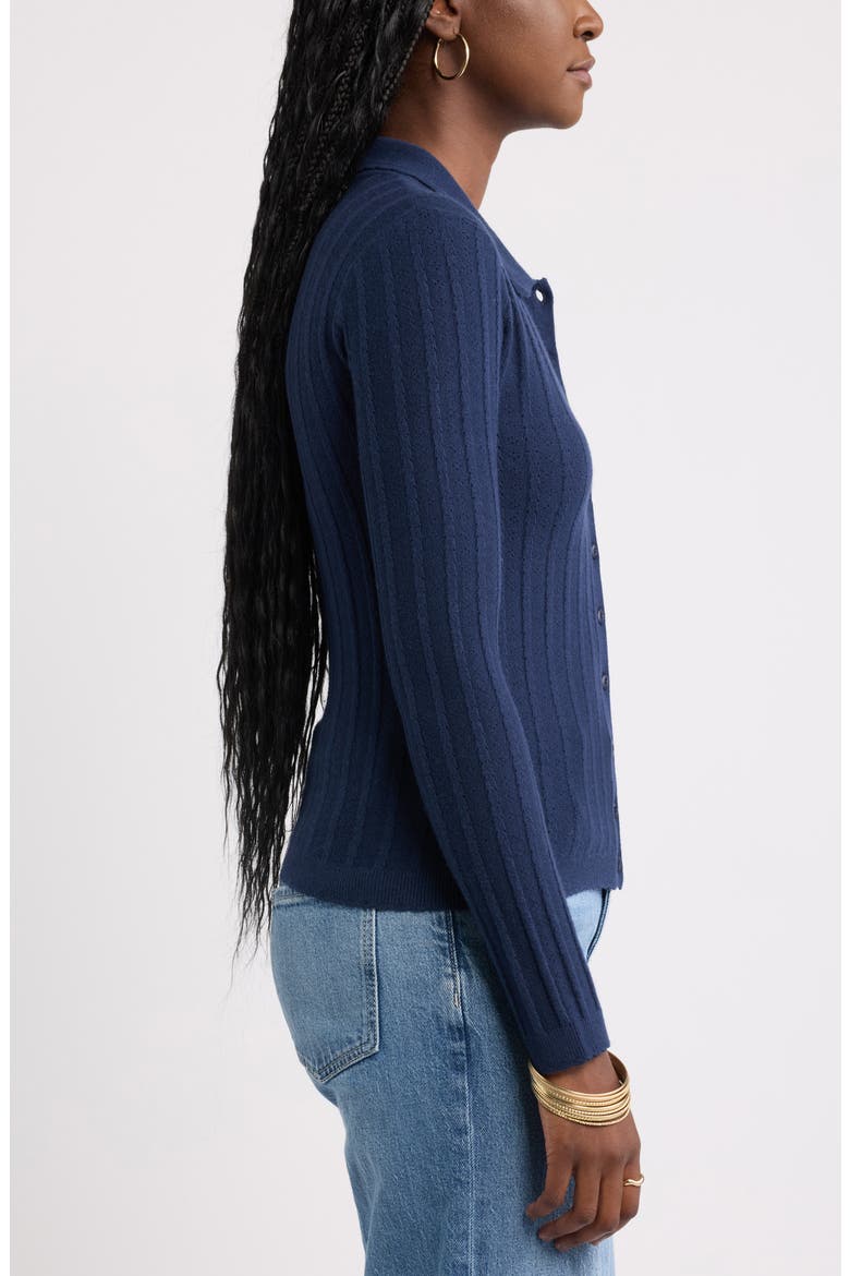Ribbed Pointelle Cardigan, Alternate, color, NAVY STILL