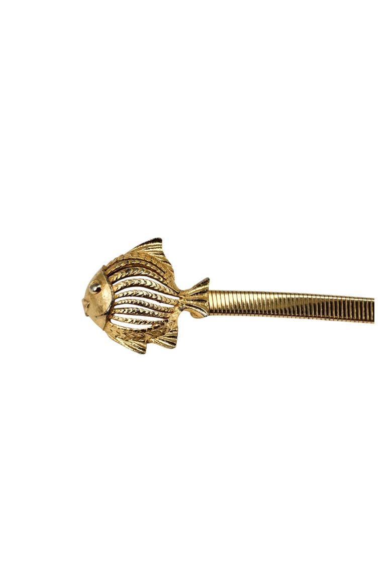 Vintage 1980s Goldtone Stretch Snake Lucky Sea Fish Belt, Alternate, color, Gold