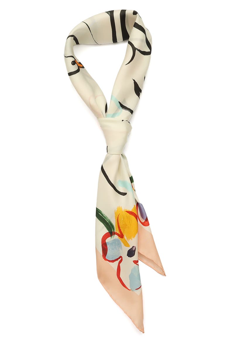 swans print silk square scarf, Alternate, color, IVORY MULTI