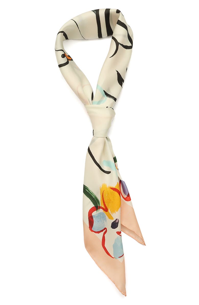 Kate Spade New York swans print silk square scarf, Alternate, color, Ivory Multi