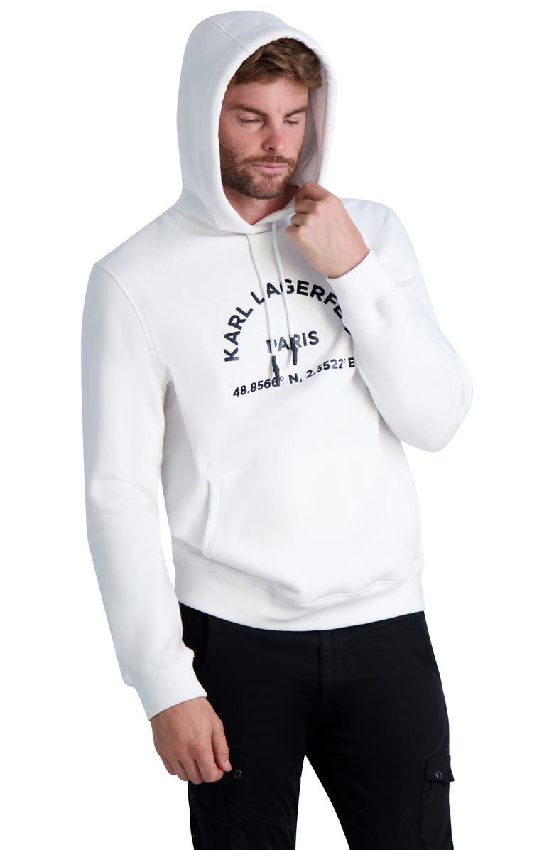 KARL LAGERFELD PARIS Latitude/Longitude Hoodie, Alternate, color, White