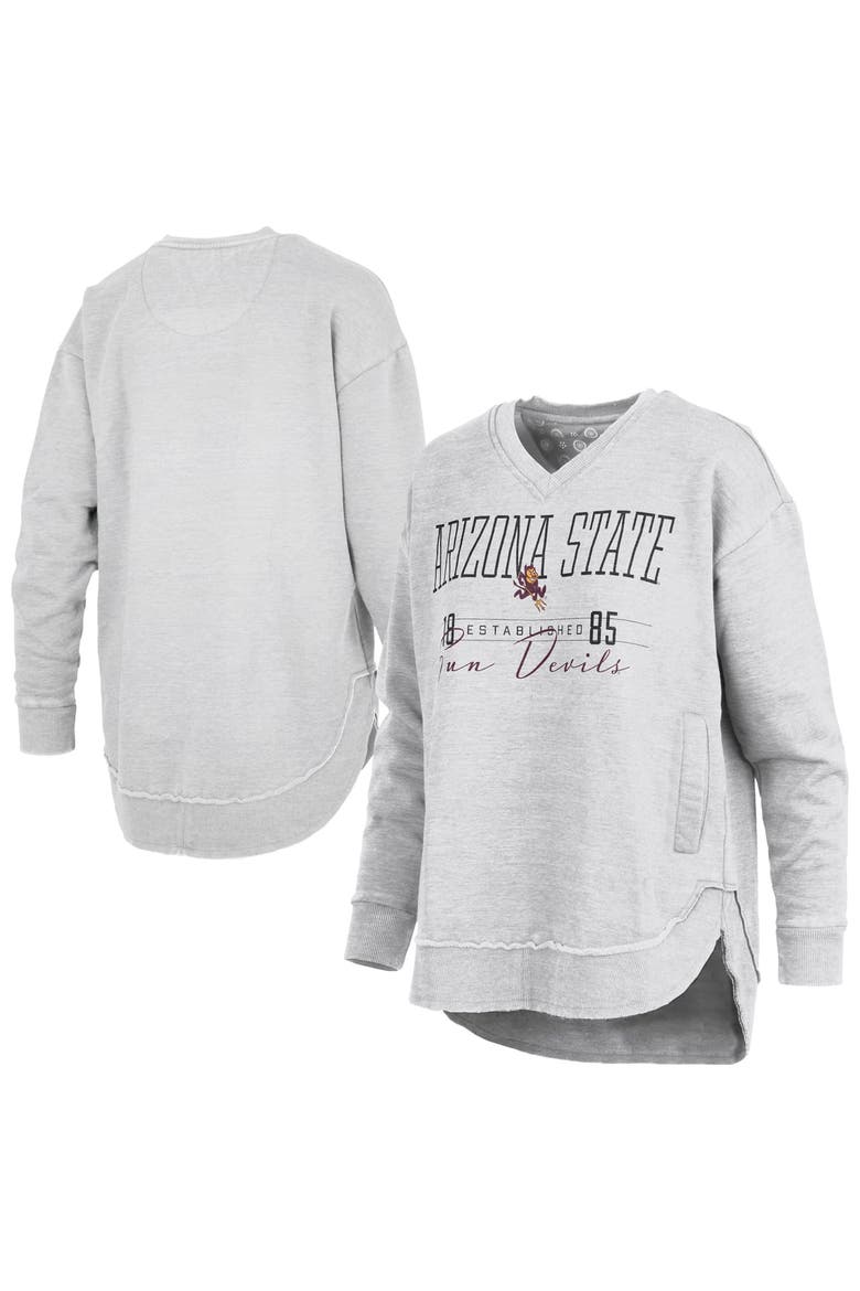 Women's Pressbox  Heather Gray Arizona State Sun Devils Marcus East Hall Poncho V-Neck Sweatshirt, Main, color, Heather Gray