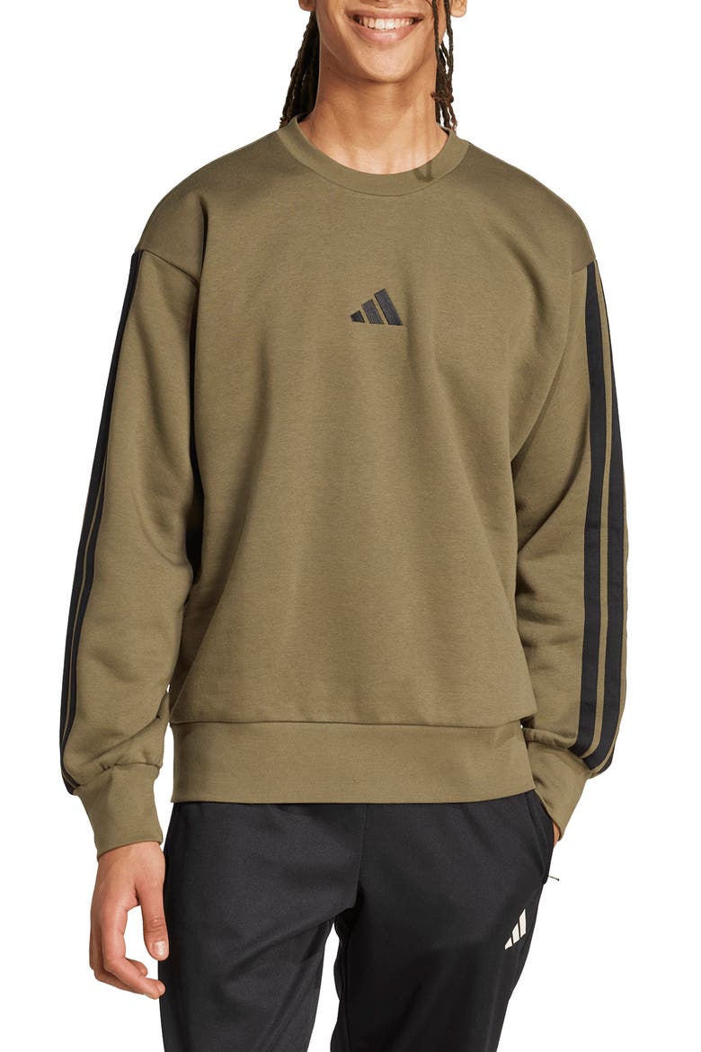 Essentials 3-Stripes Sweatshirt, Main, color, OLIVE STRATA/ BLACK