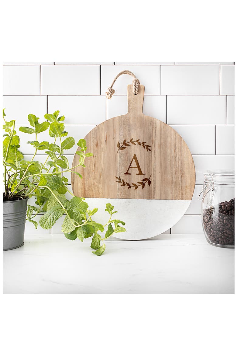 Monogram Acacia & Marble Cutting Board, Alternate, color, BLANK