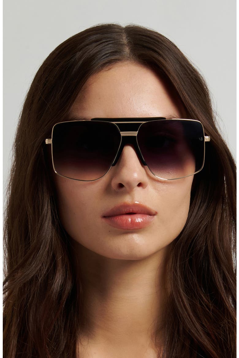 62mm Square Aviator Sunglasses, Alternate, color, BLACK GOLD/ DARK GREY SF