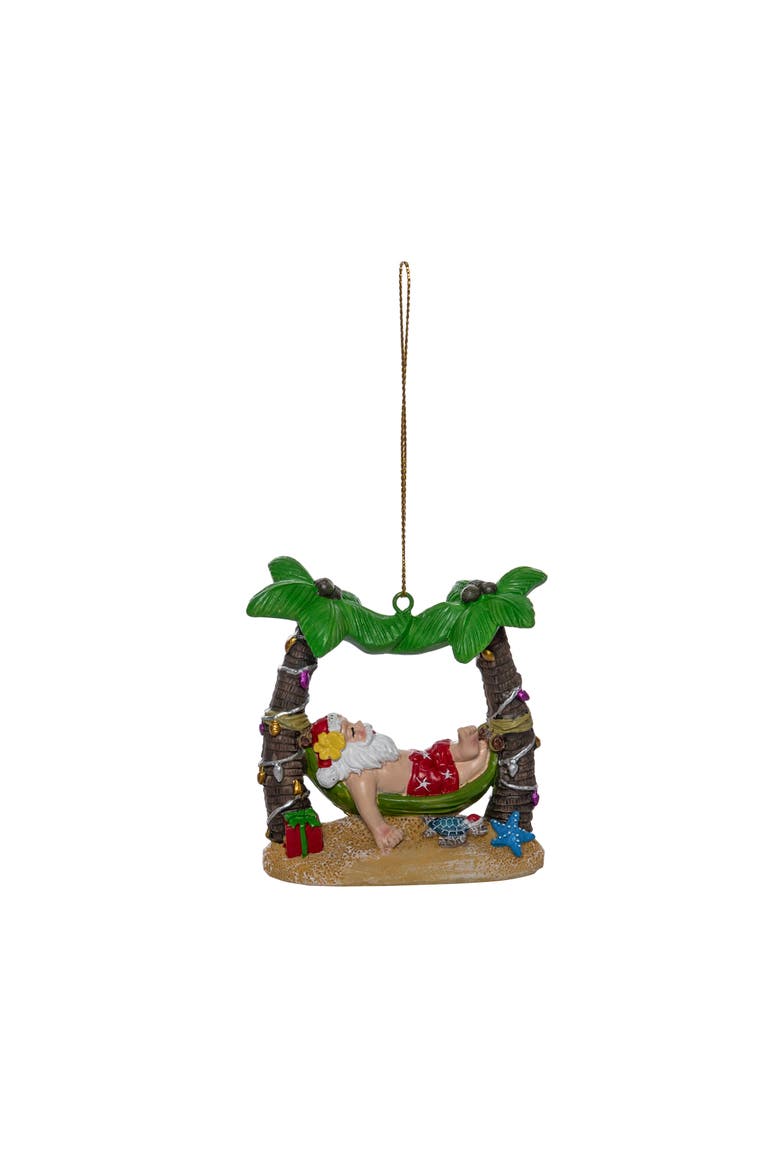 Chilling Santa Tree Ornament, Alternate, color, Green