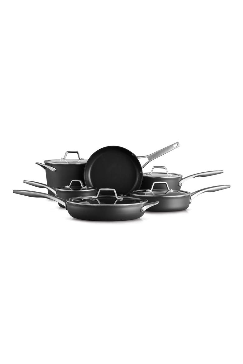 Premier Hard Anodized Nonstick 11-Piece Cookware Set, Main, color, BLACK
