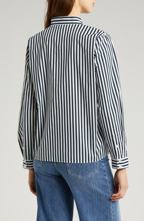 Frame Stripe Organic Cotton Band Collar Shirt In Navy Multi