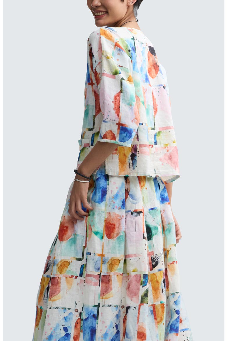 Elowen Painterly Print Linen Blouse, Alternate, color, Multihued