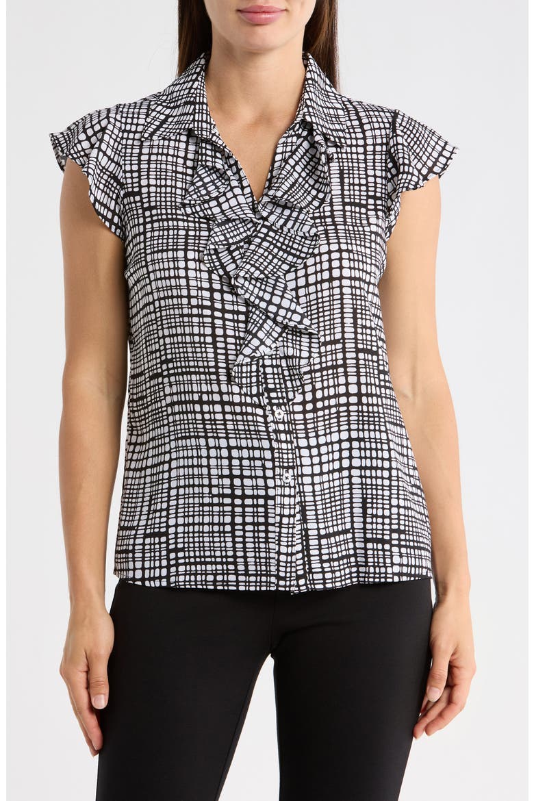 Ruffle Cap Sleeve Top, Main, color, BLACK/ WHITE