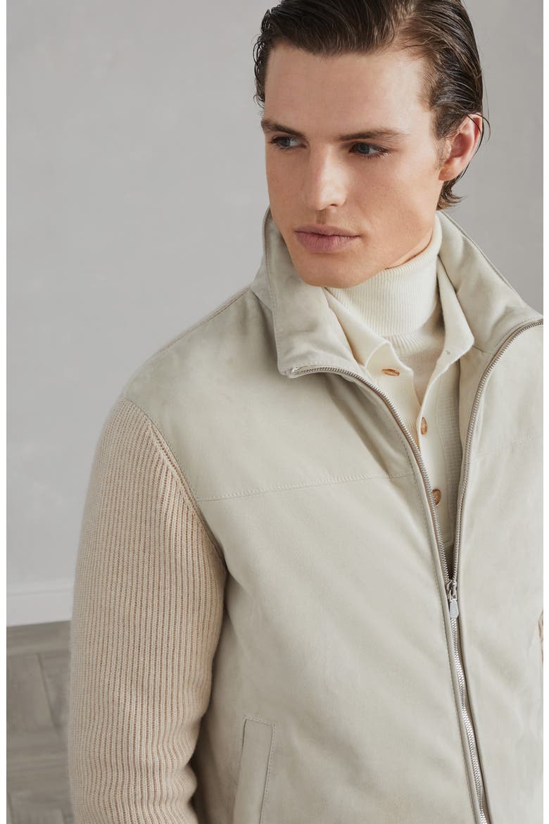 Suede bomber jacket with quilting, Alternate, color, Natural
