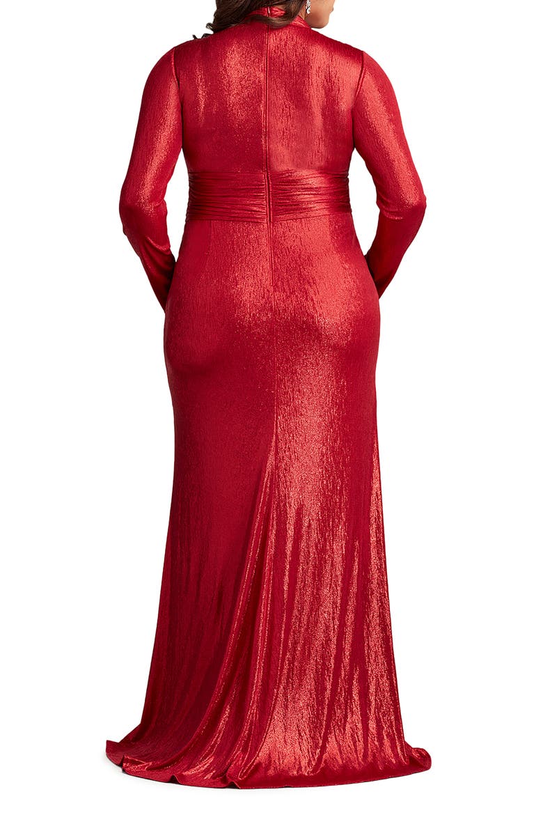Metallic Long Sleeve Gown, Alternate, color, DEEP RED