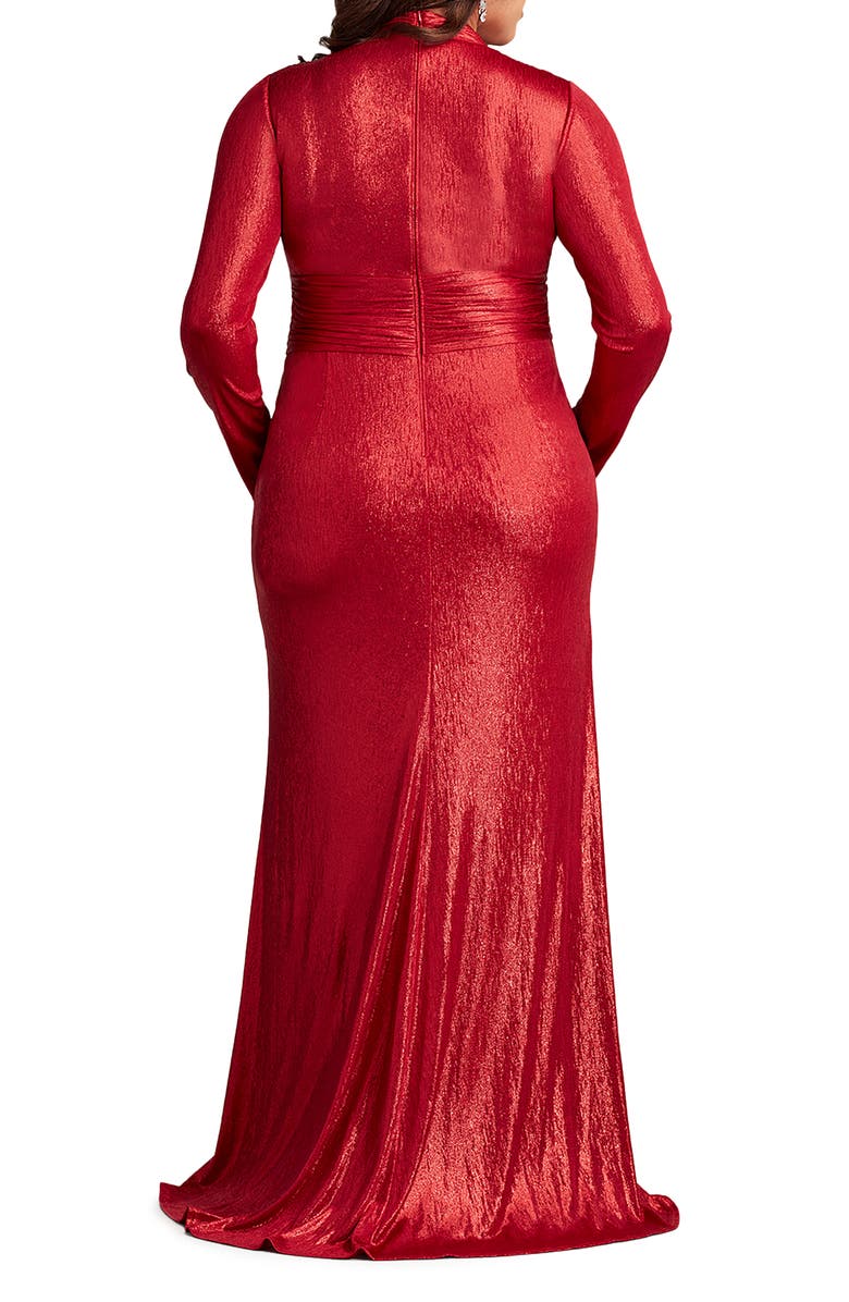 Tadashi Shoji Metallic Long Sleeve Gown, Alternate, color, Deep Red