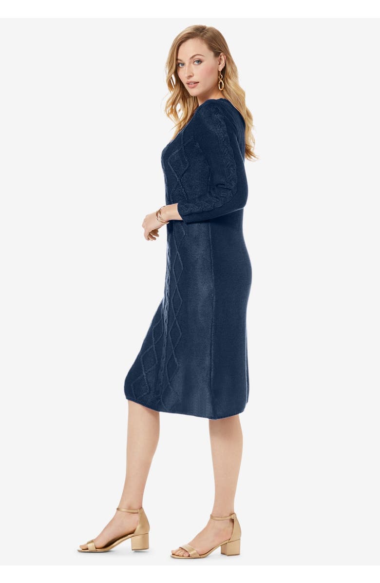 Jessica London Cable Sweater Dress, Alternate, color, Black