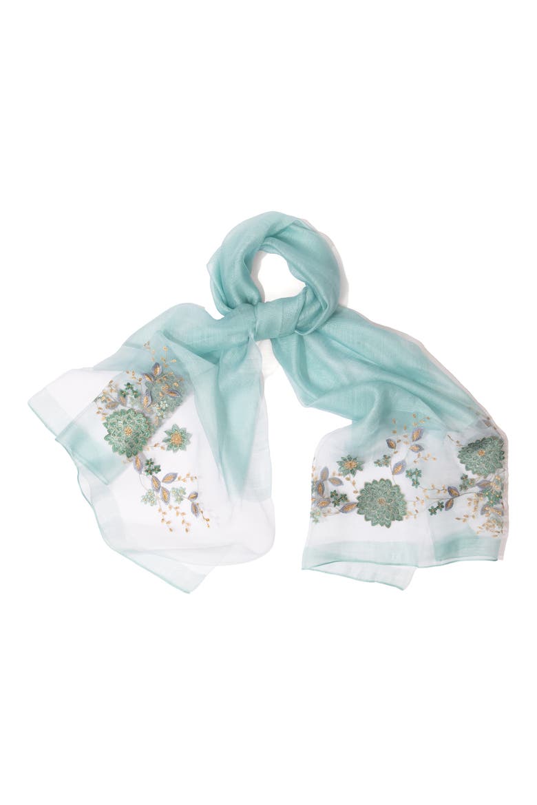 Floral Embroidered Scarf, Main, color, AQUA