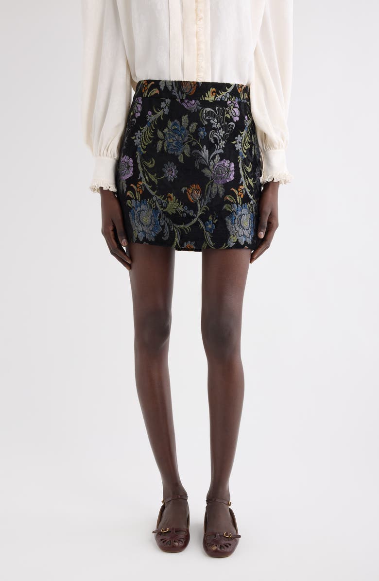 Chloé Floral Tapestry Jaquard Miniskirt, Main, color, Multicolor Black