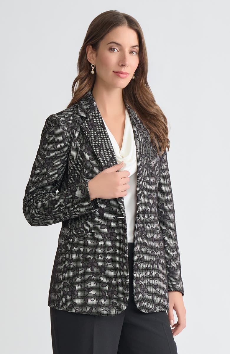 KASPER Floral Notch Lapel Blazer, Alternate, color, Black/ Vanilla Ice