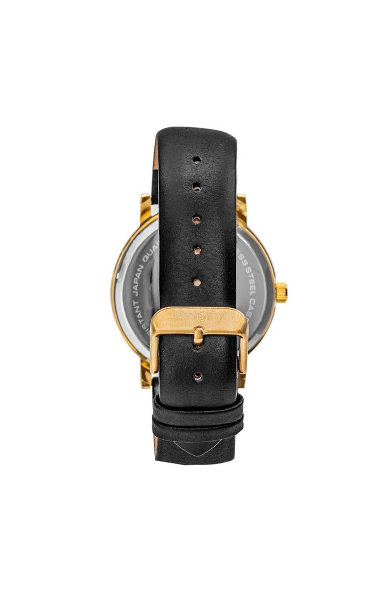 SIMPLIFY The 7000 Leather-Band Watch, Alternate, color, Gold/Black