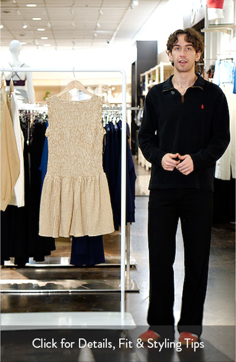 Esme Gingham Smocked Bodice Drop Waist Minidress, sales video thumbnail