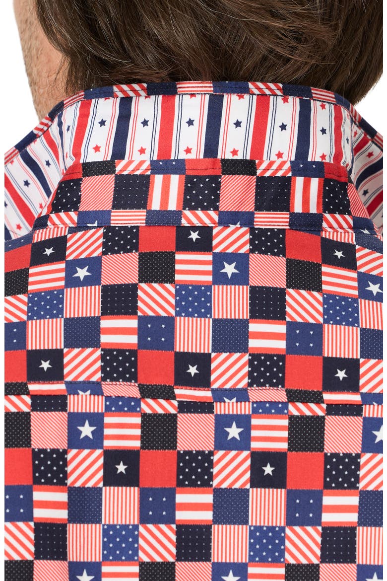 Stars Aligned Short Sleeve Stretch Cotton Button-Up Shirt, Alternate, color, MULTI