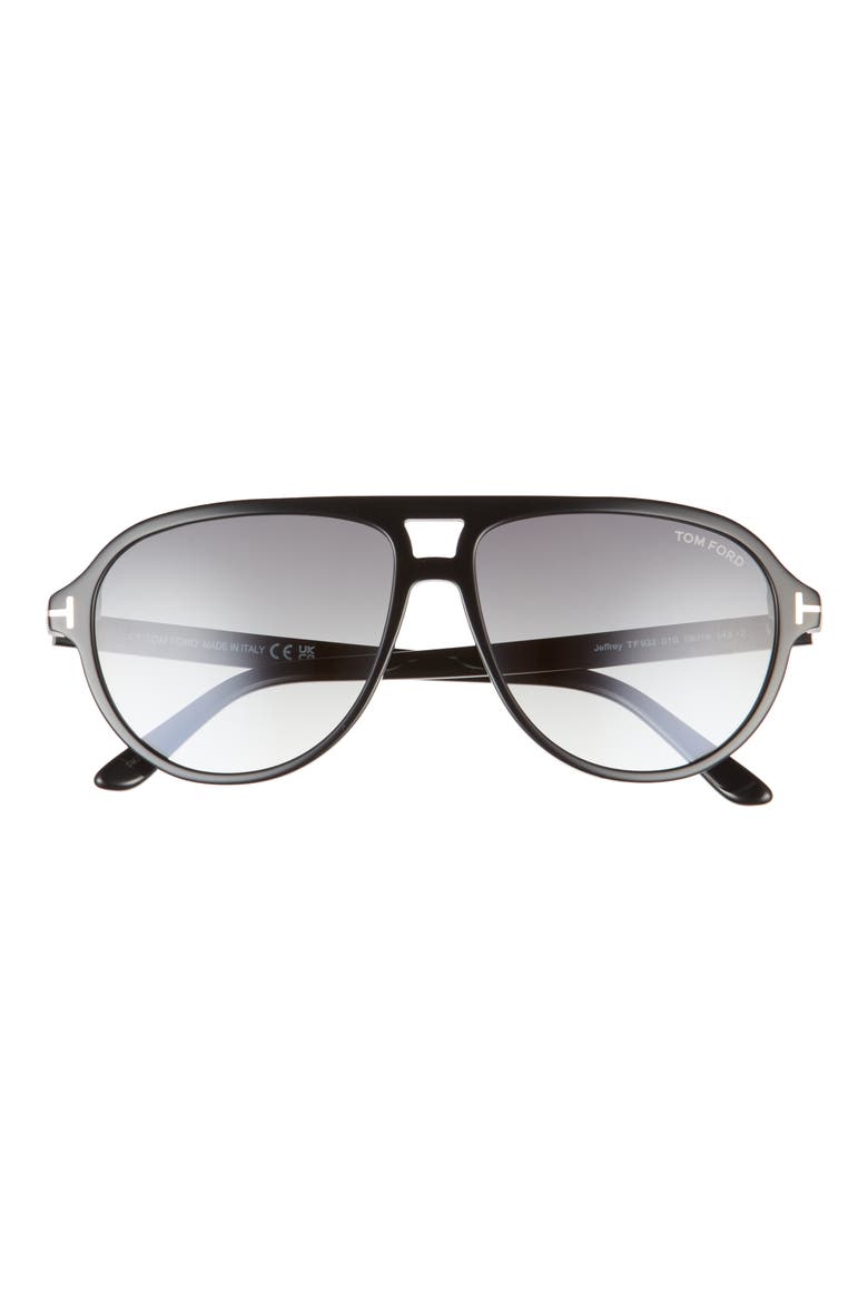 Jeffrey 59mm Gradient Pilot Sunglasses, Main, color, SHINY BLACK / GRADIENT SMOKE
