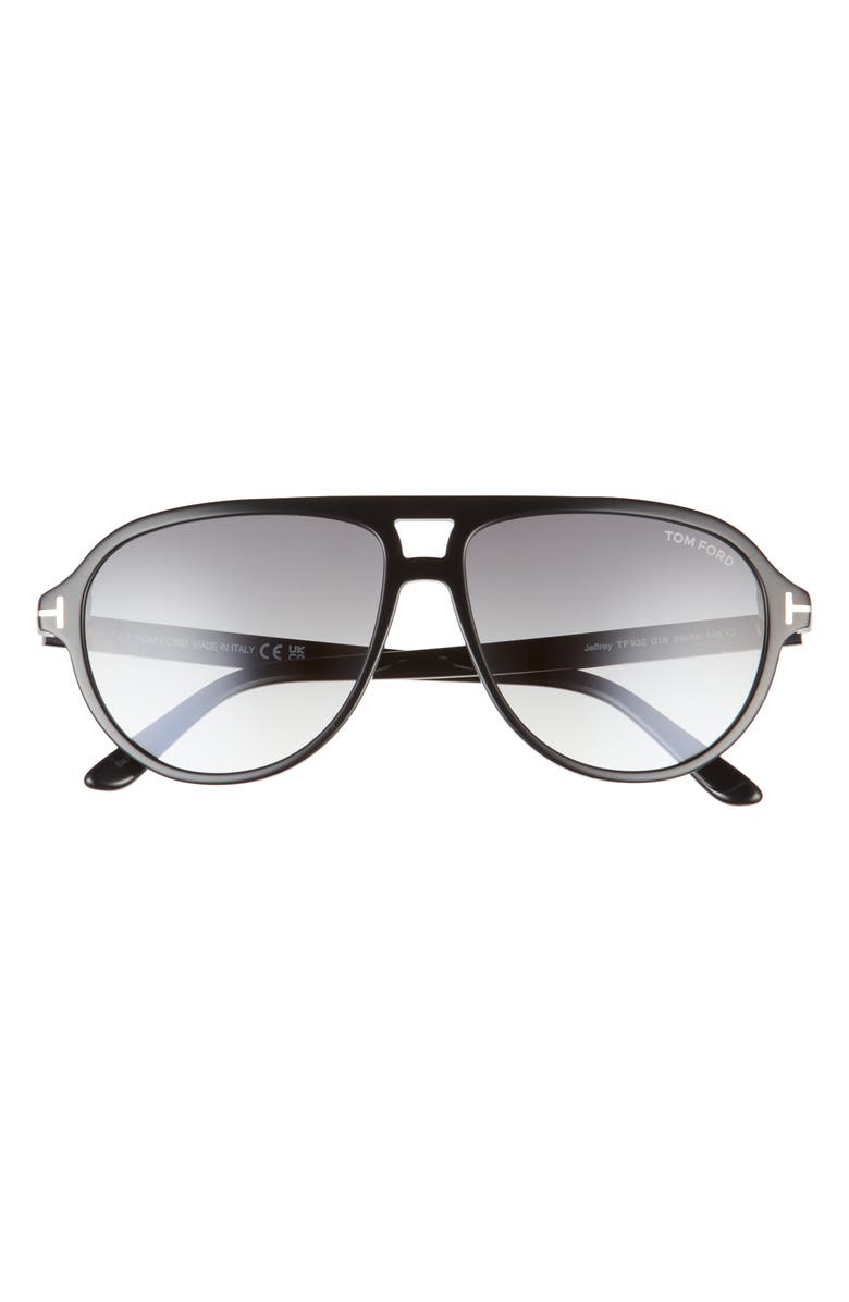 TOM FORD Jeffrey 59mm Gradient Pilot Sunglasses, Main, color, Shiny Black / Gradient Smoke