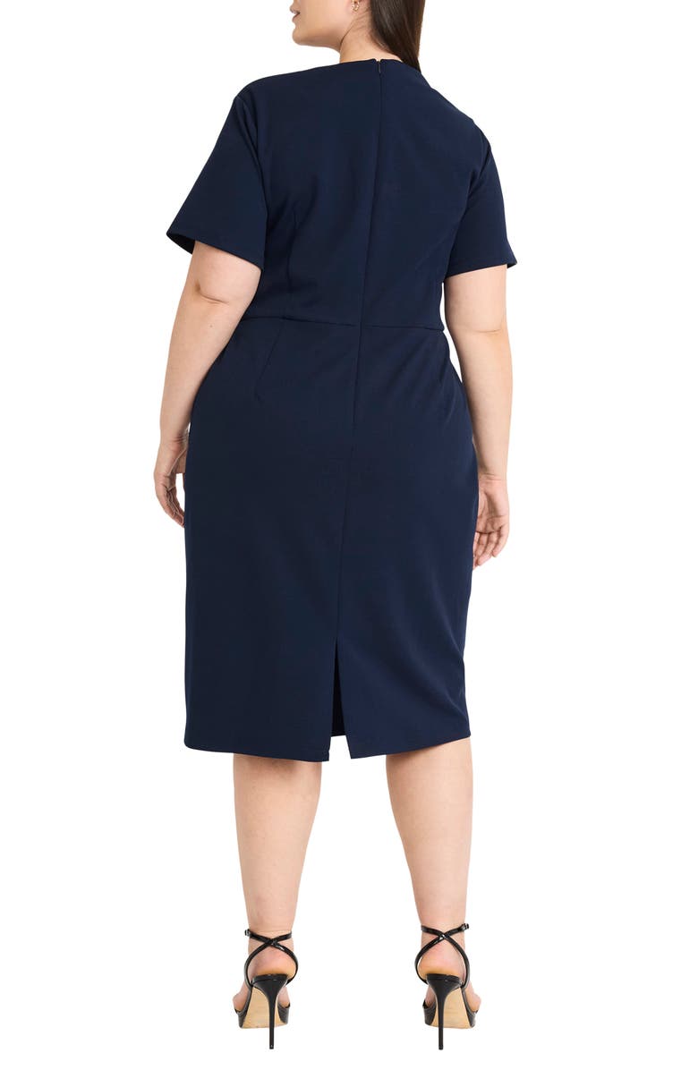 Maggy London Twist Neck Sheath Midi Dress, Alternate, color, Navy Blazer
