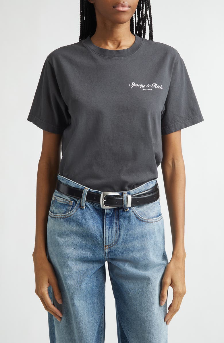 Sporty & Rich Stallion Oversize Cotton Graphic T-Shirt, Main, color, Faded Black