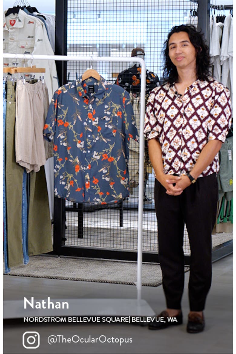 Botanical Print Short Sleeve Button-Up Shirt video