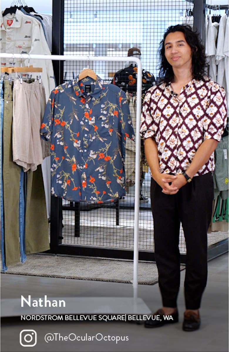 Botanical Print Short Sleeve Button-Up Shirt, sales video thumbnail